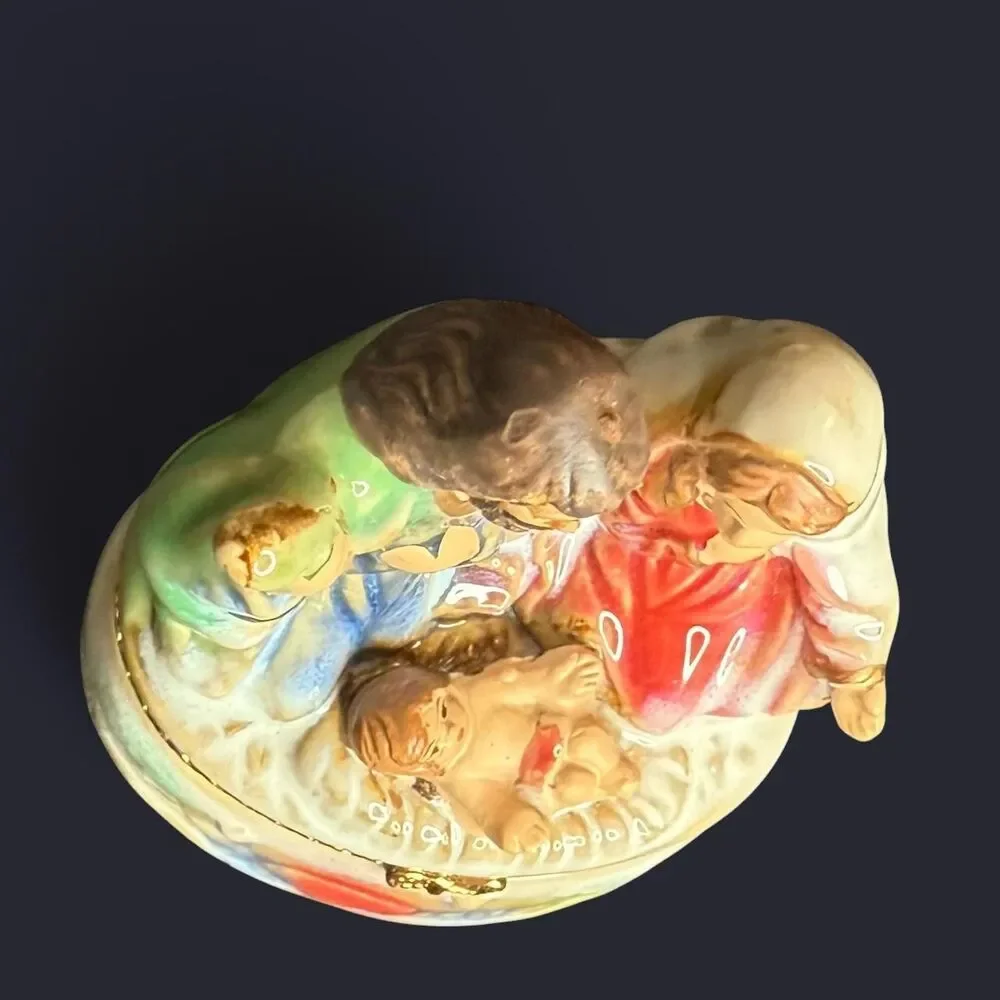 Ceramic Nativity Scene Trinket Box Hand Painted Christmas Gift